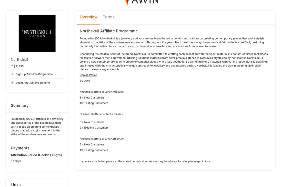 Northskull affiliate program signup page