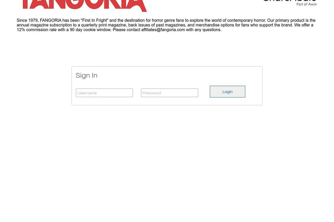 Fangoria Publishing, LLC affiliate program signup page
