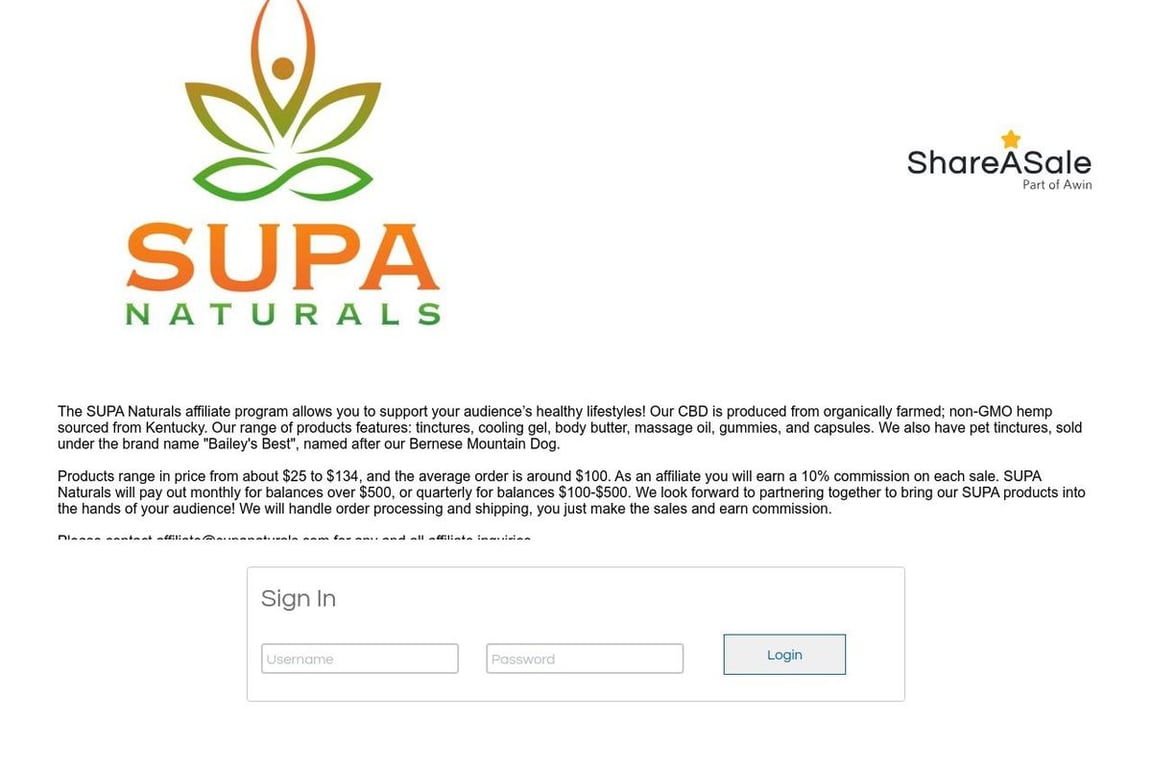 SUPA Naturals affiliate program signup page