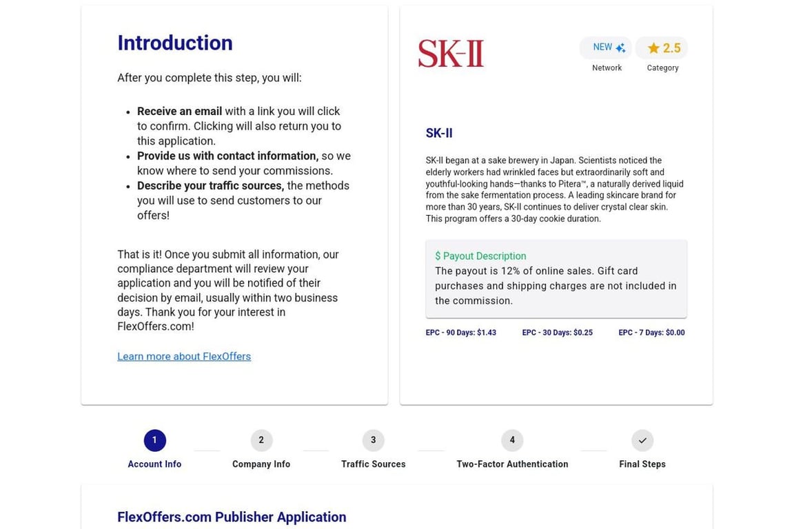 SK-II affiliate program signup page