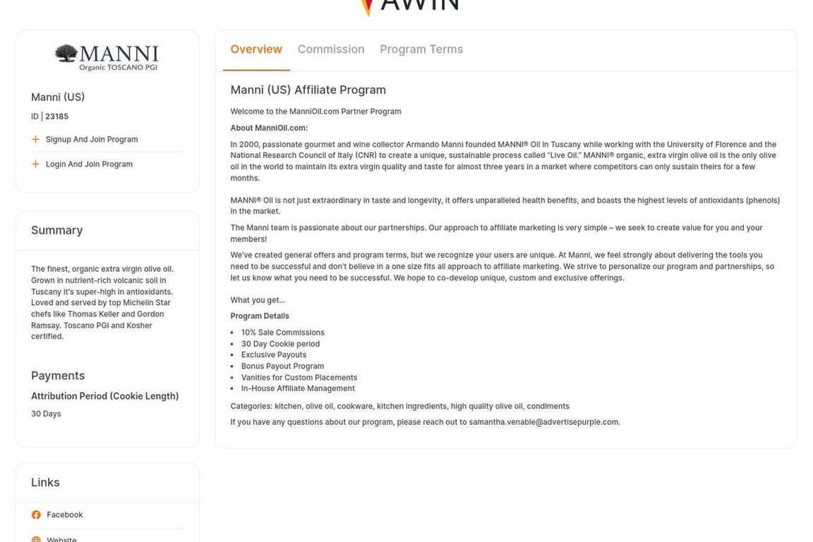 Manni US affiliate program signup page