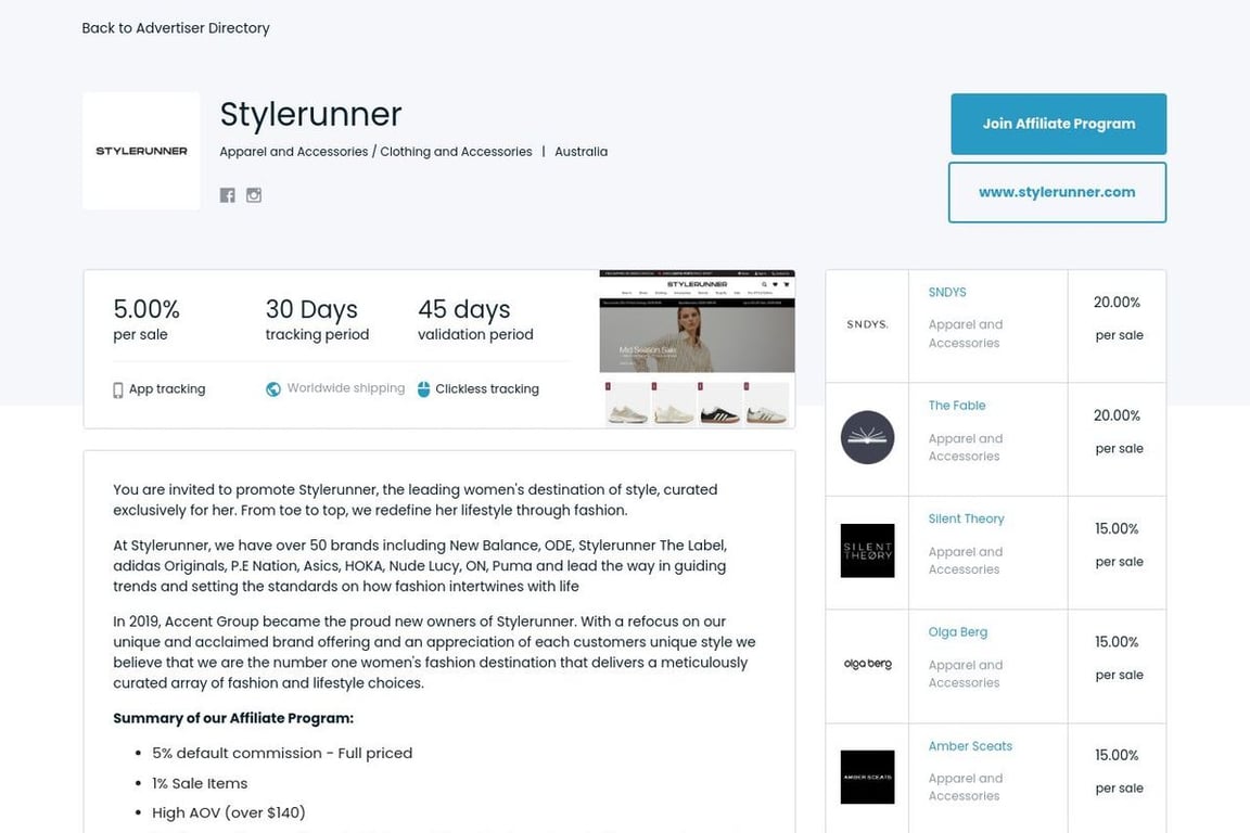 Stylerunner affiliate program signup page