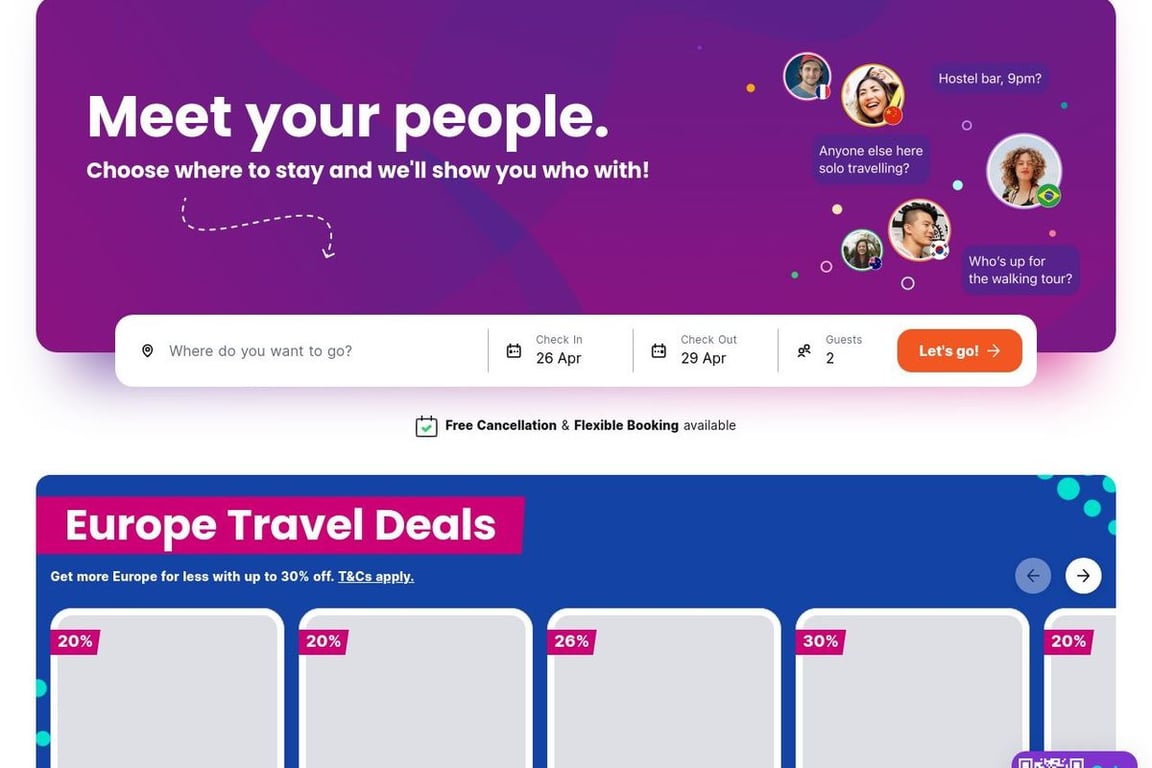 Hostelworld homepage