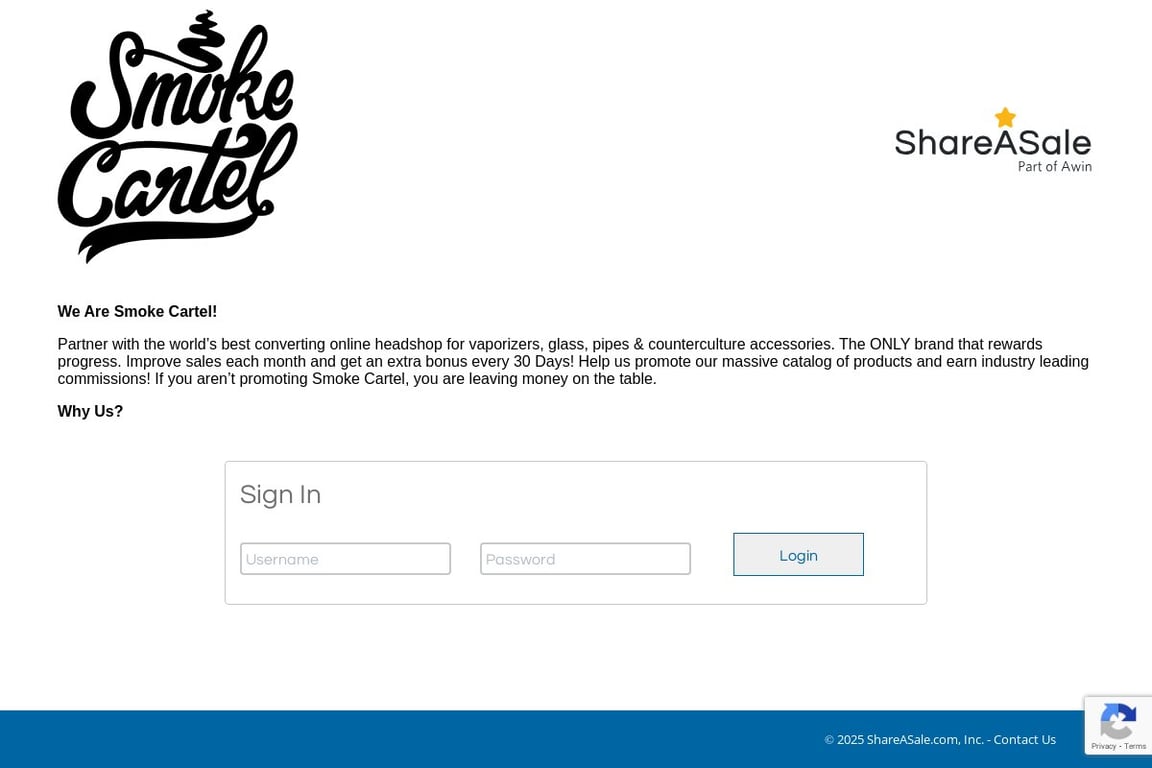 Smoke Cartel affiliate program signup page
