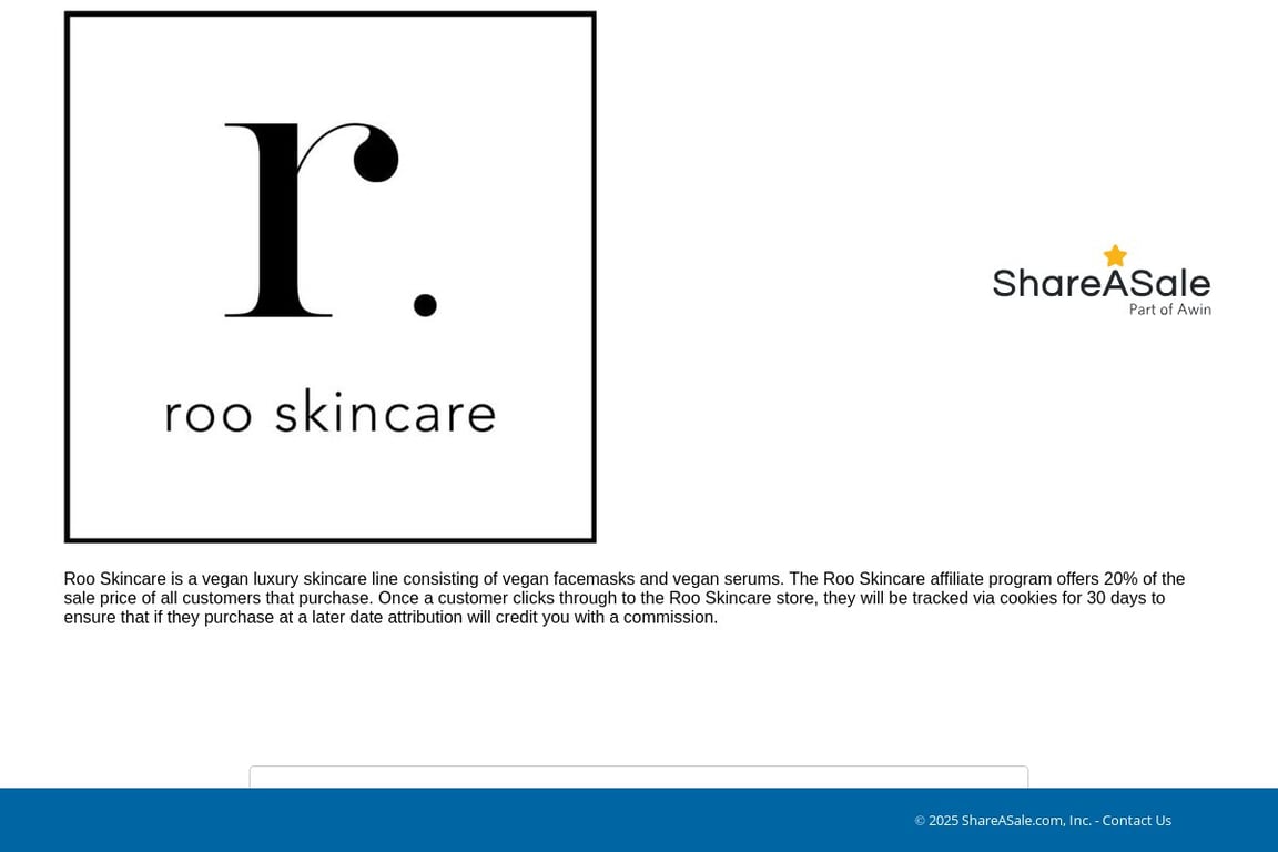 Roo Skincare affiliate program signup page