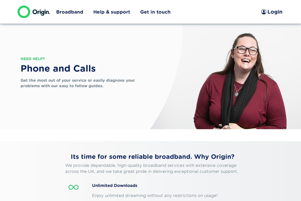 Origin Broadband homepage