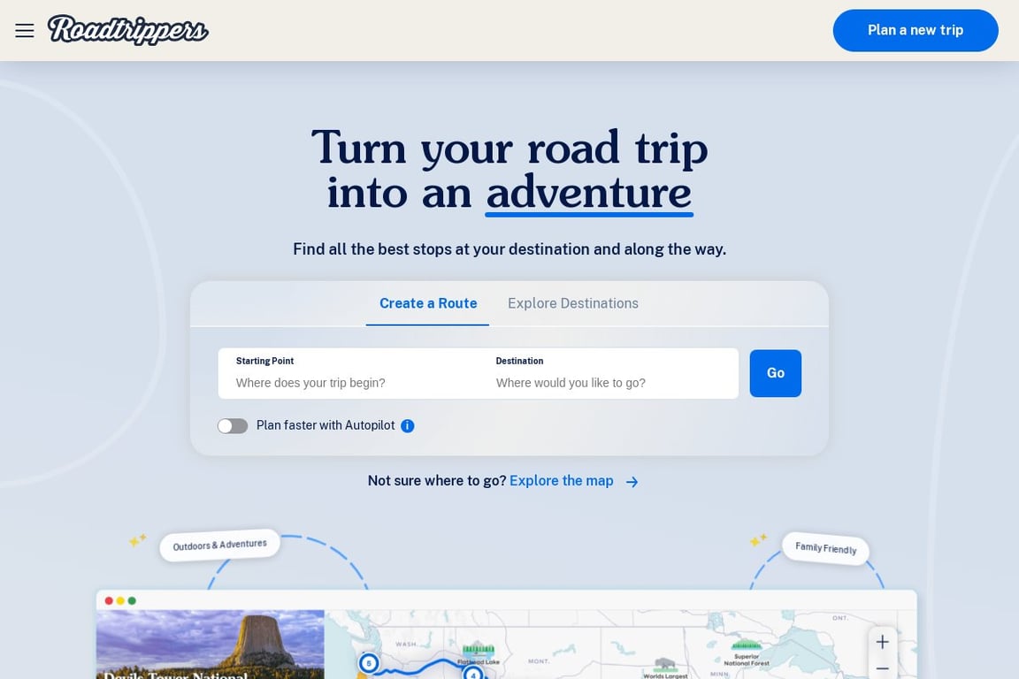 Roadtrippers.com homepage