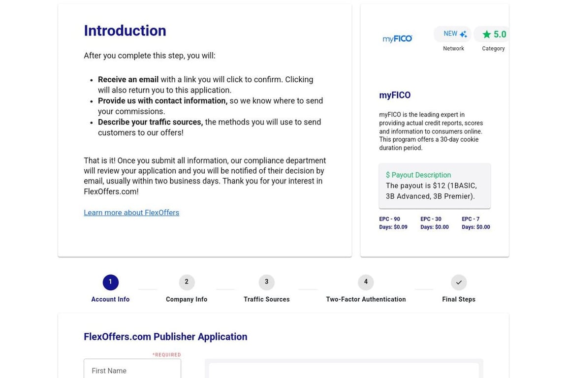 MyFICO affiliate program signup page