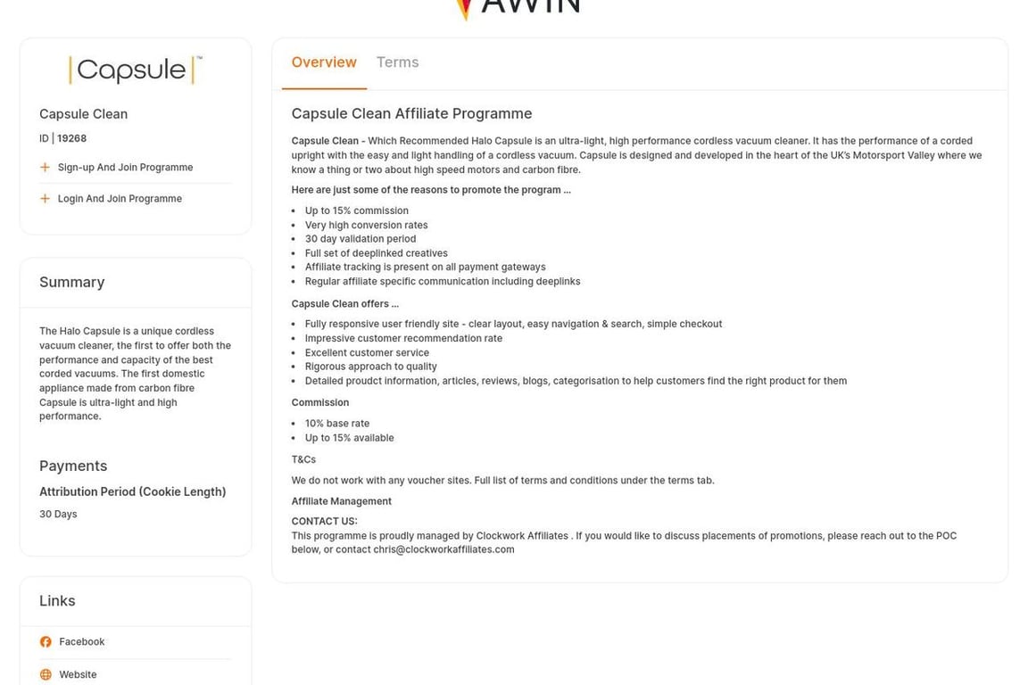 Capsule Clean affiliate program signup page