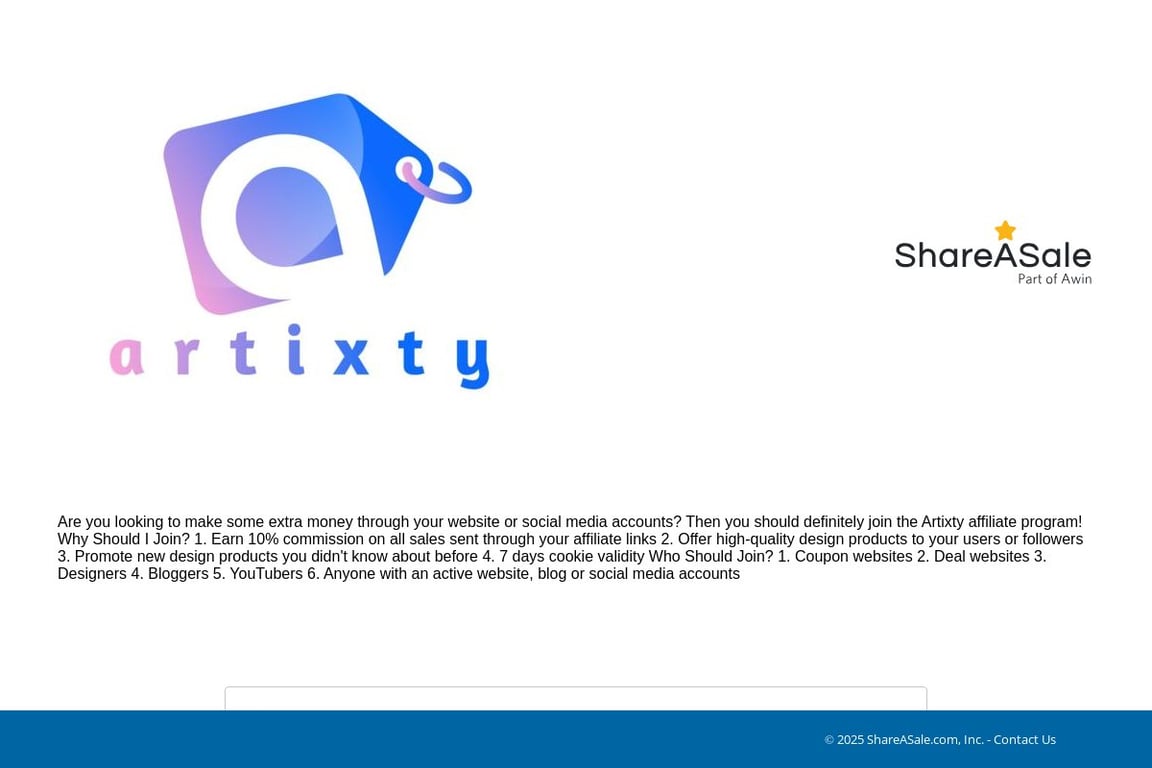 Artixty affiliate program signup page