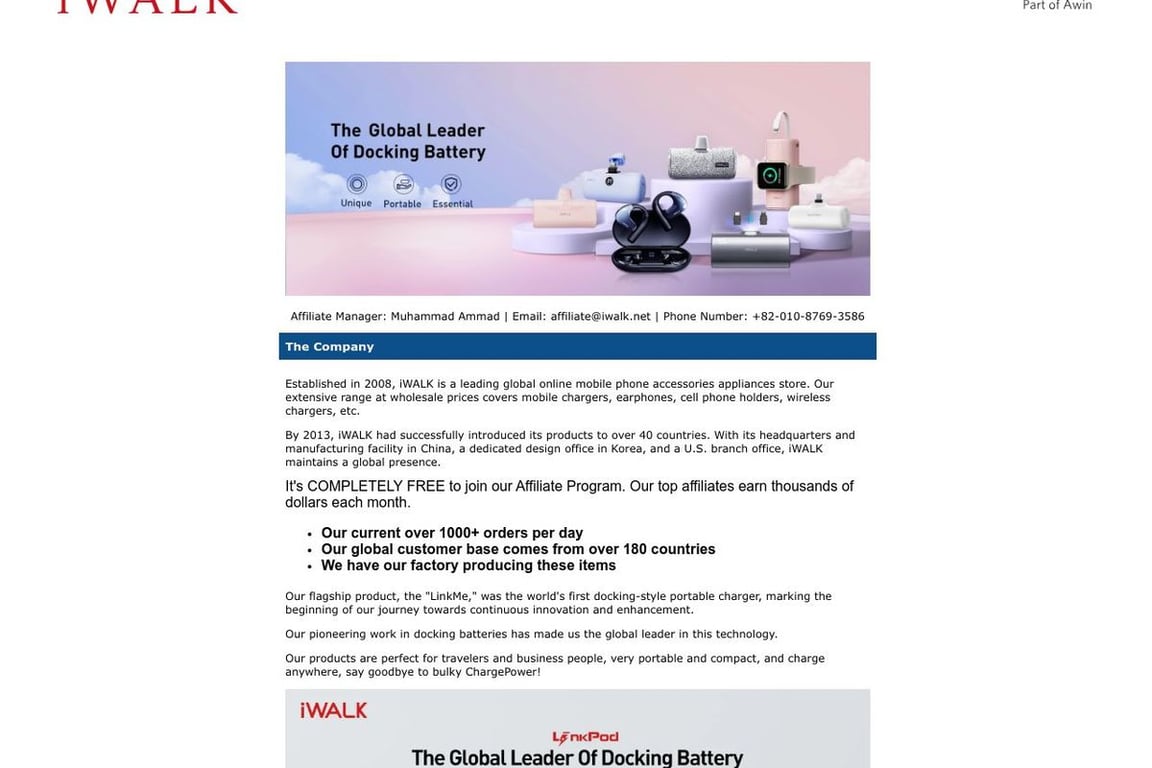 IWalk affiliate program signup page