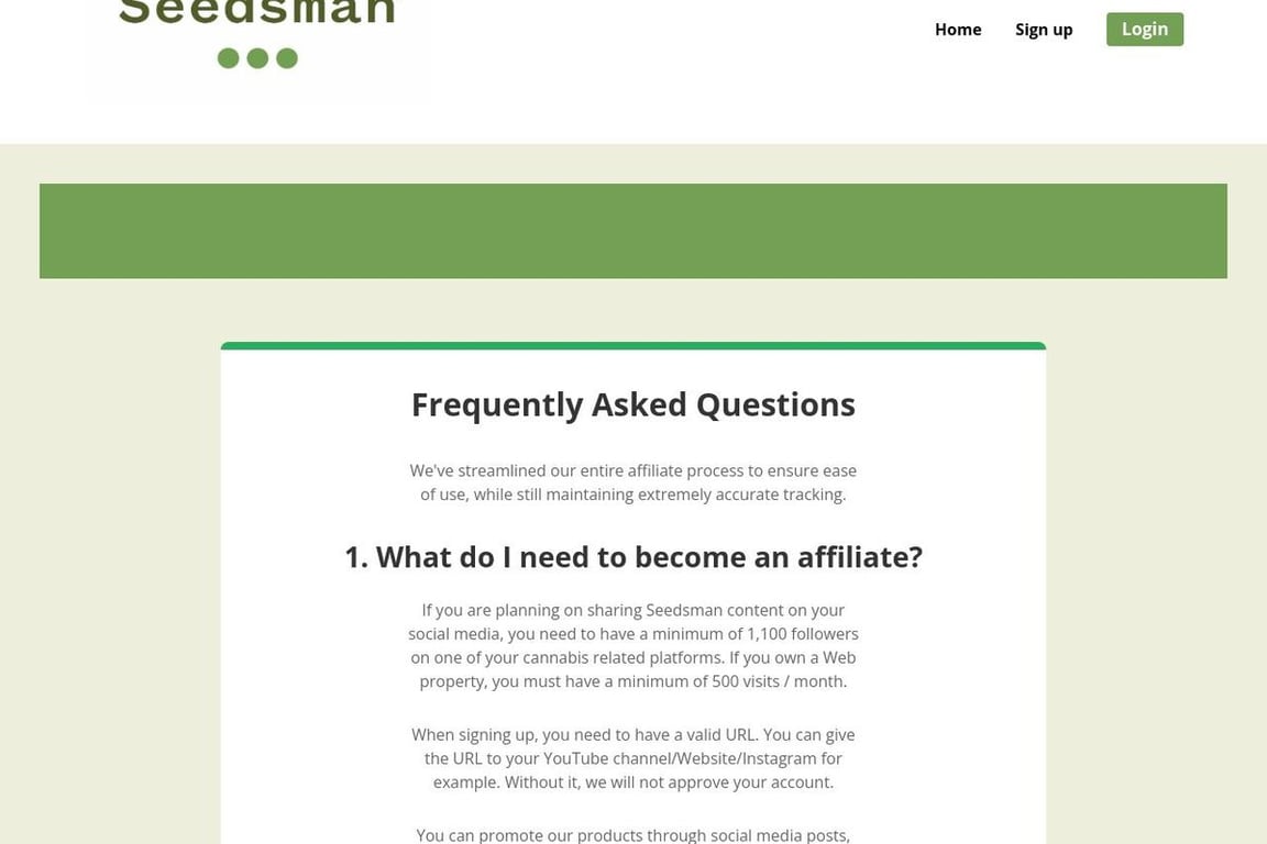 Seedsman affiliate program signup page