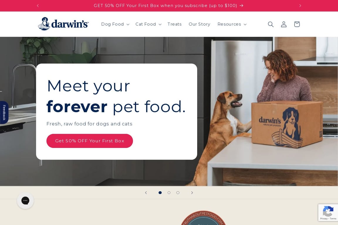 Darwin’s Natural Pet Products homepage