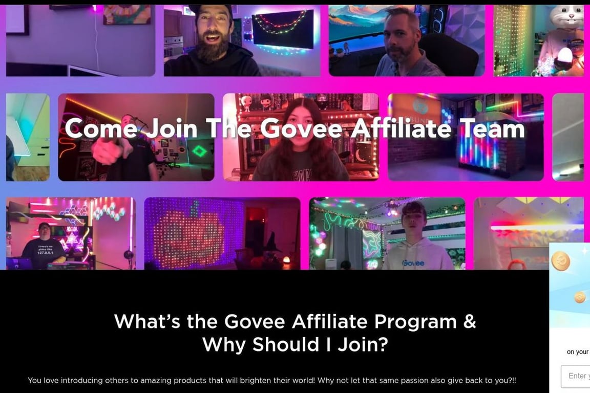 Govee affiliate program signup page