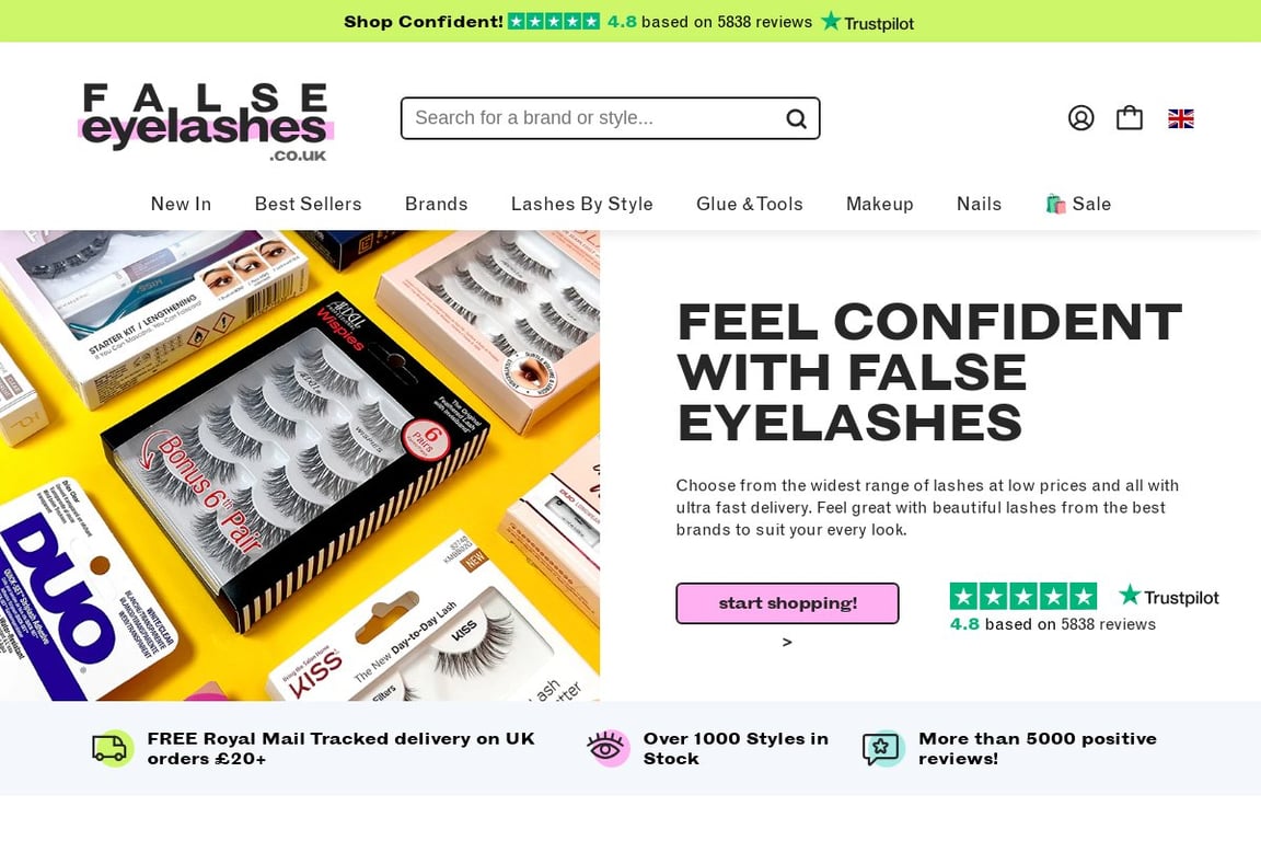 Falseeyelashes.co.uk homepage