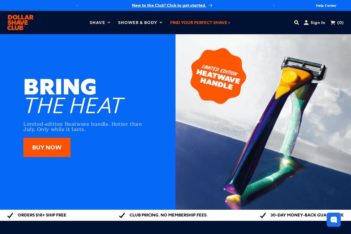 Dollar Shave Club homepage