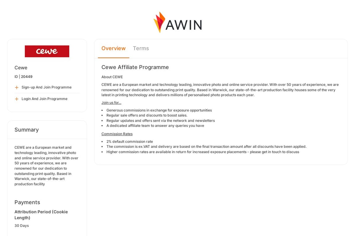 Cewe affiliate program signup page