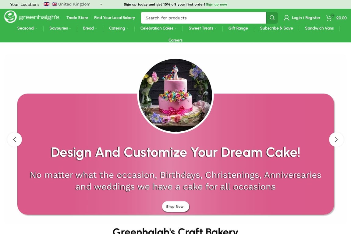 Greenhalgh’s Craft Bakery homepage