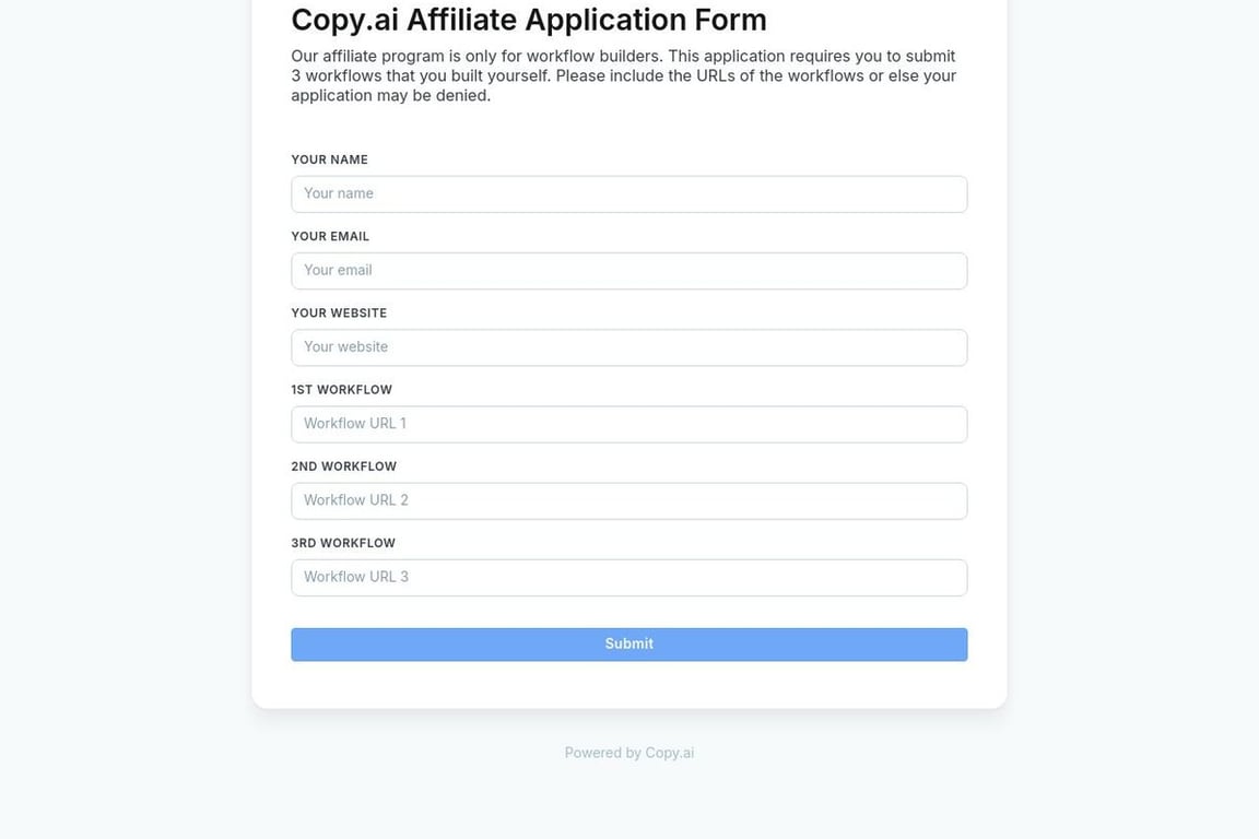Copy.ai affiliate program signup page