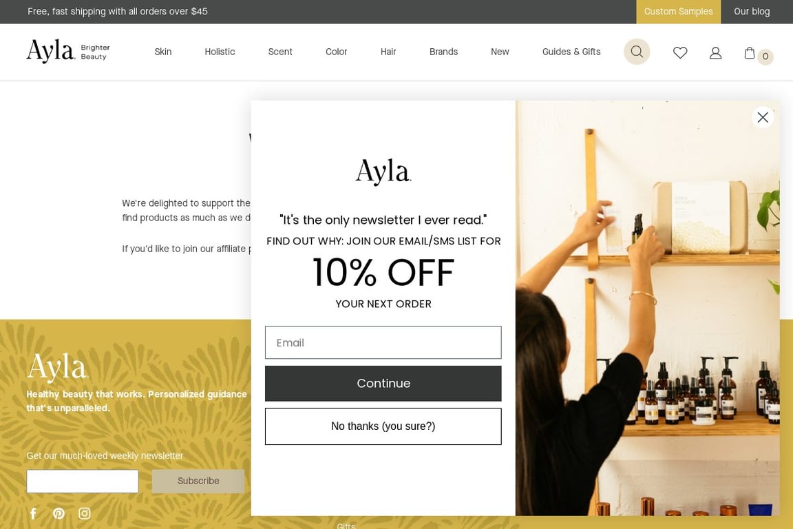 Ayla affiliate program signup page