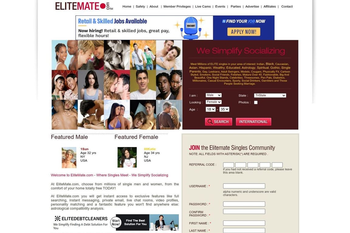 EliteMate.com homepage