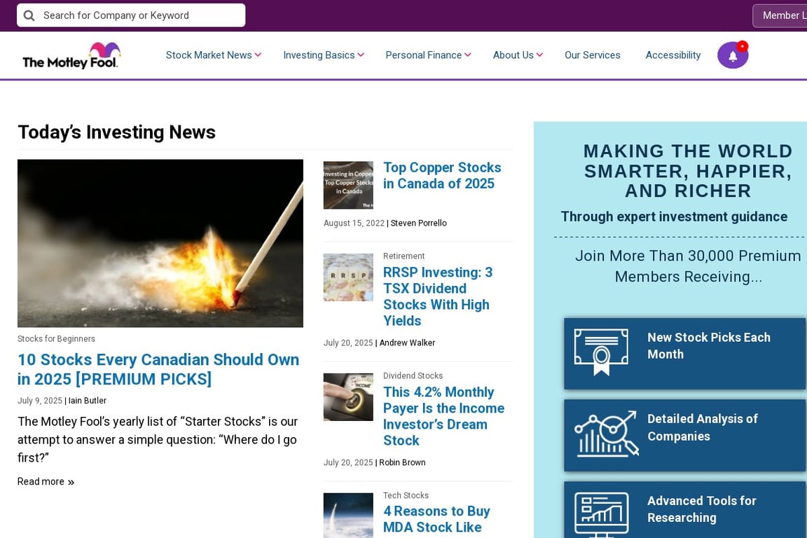 Motley Fool Canada (CA) homepage