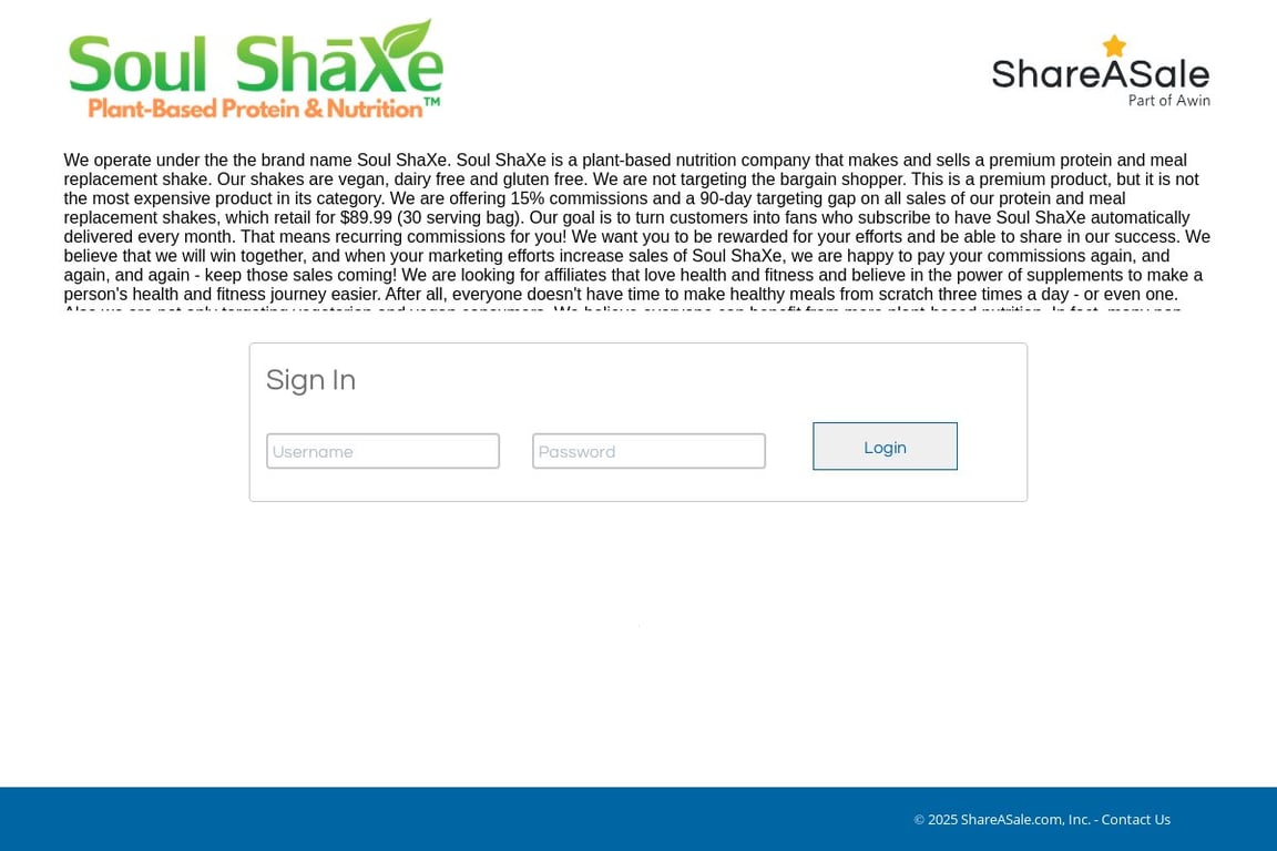 Soul Shaxe affiliate program signup page