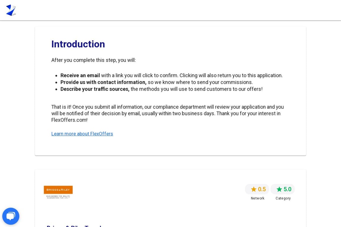 Briggs & Riley Travelware affiliate program signup page