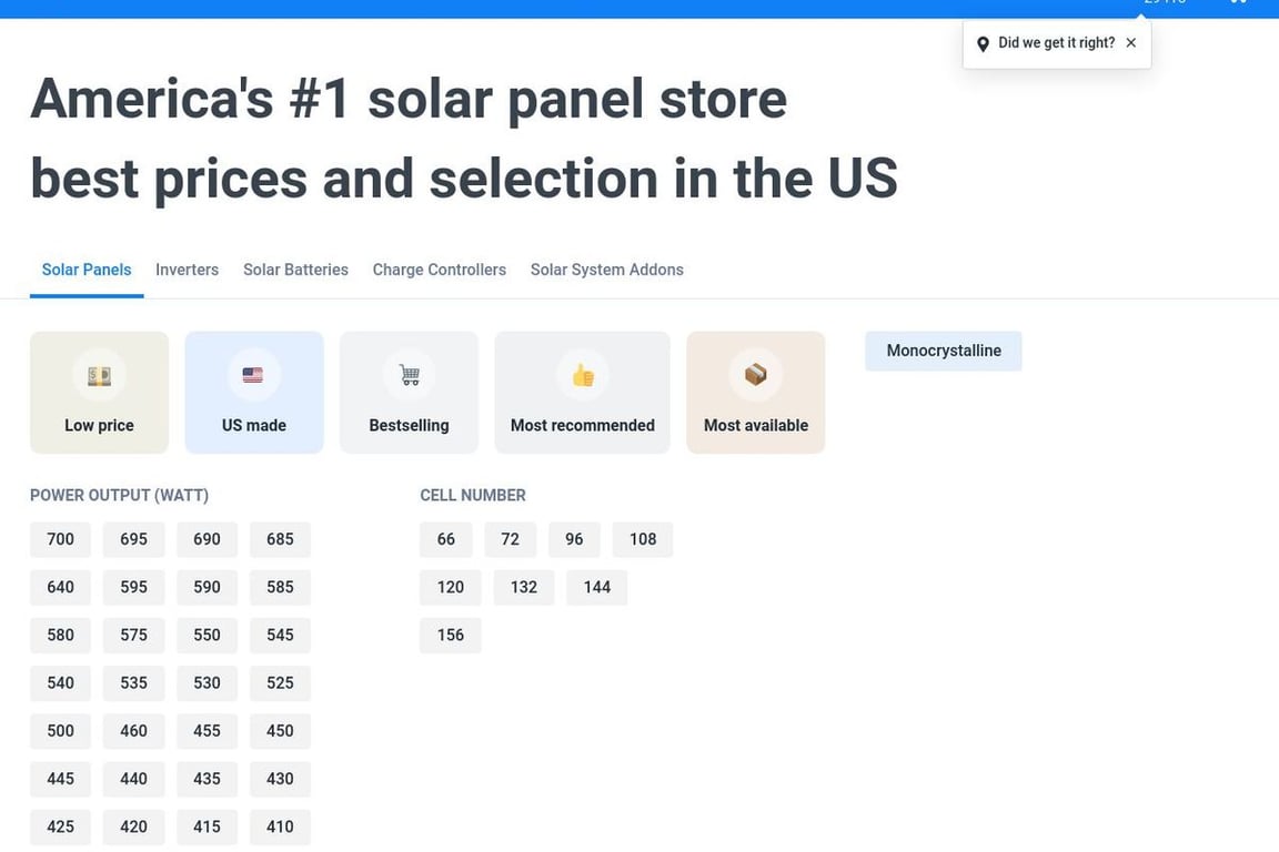 A1 Solar Store homepage