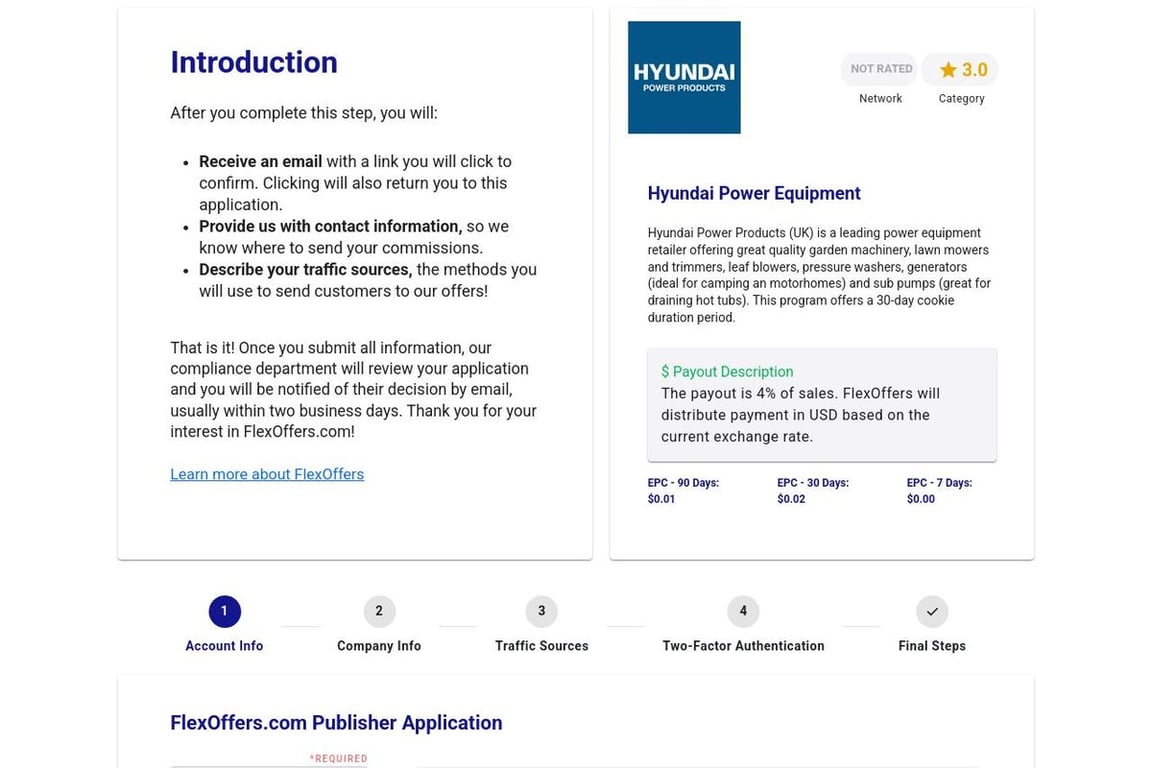 Hyundai Power Equipment affiliate program signup page