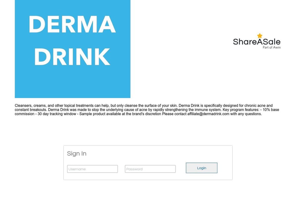 Derma Drink affiliate program signup page