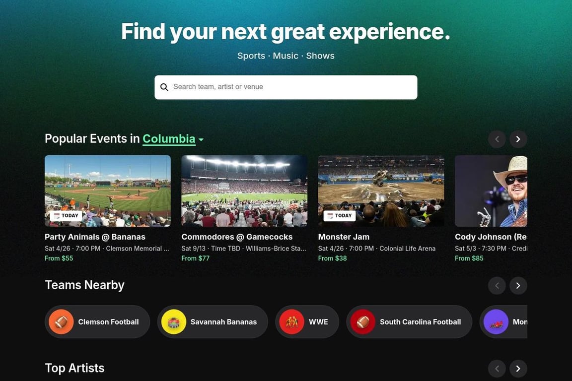 Gametime homepage