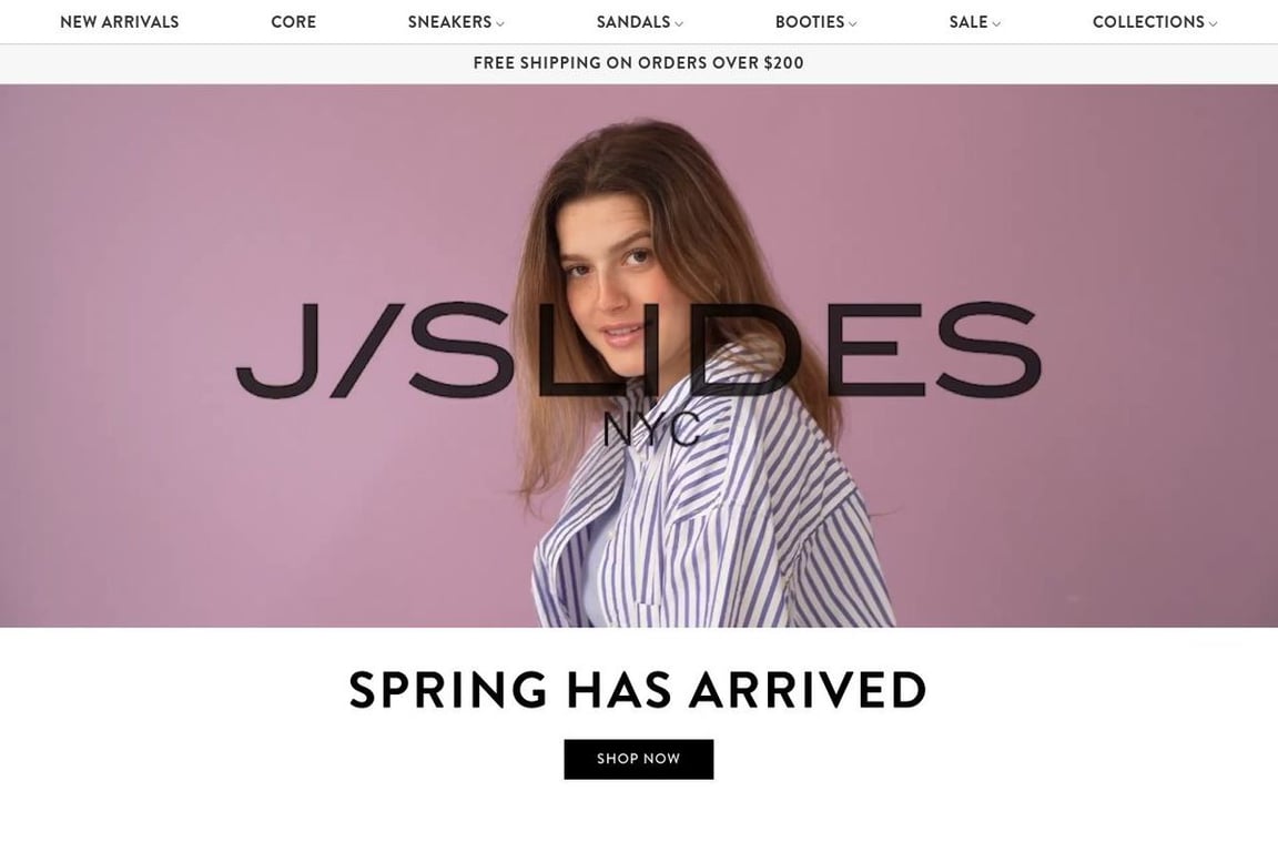 J/SLIDES Footwear homepage