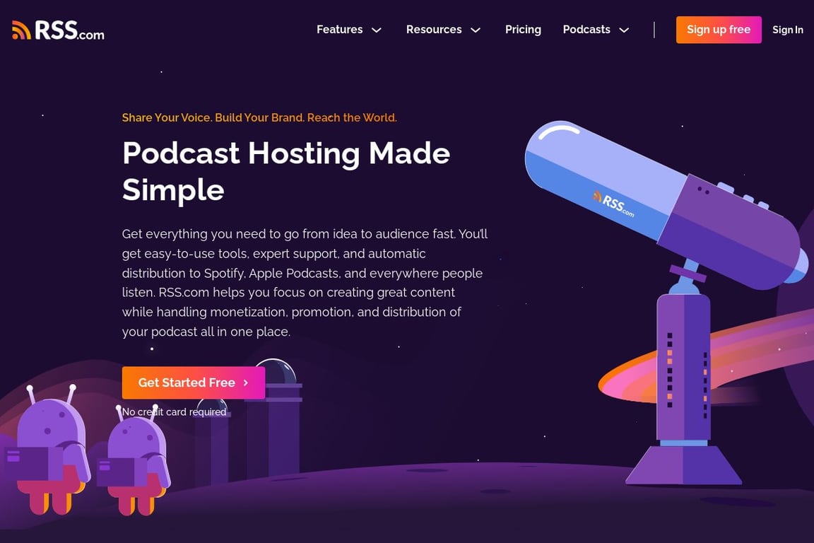 RSS Podcast Hosting homepage