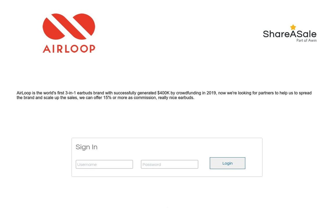 AirLoop affiliate program signup page