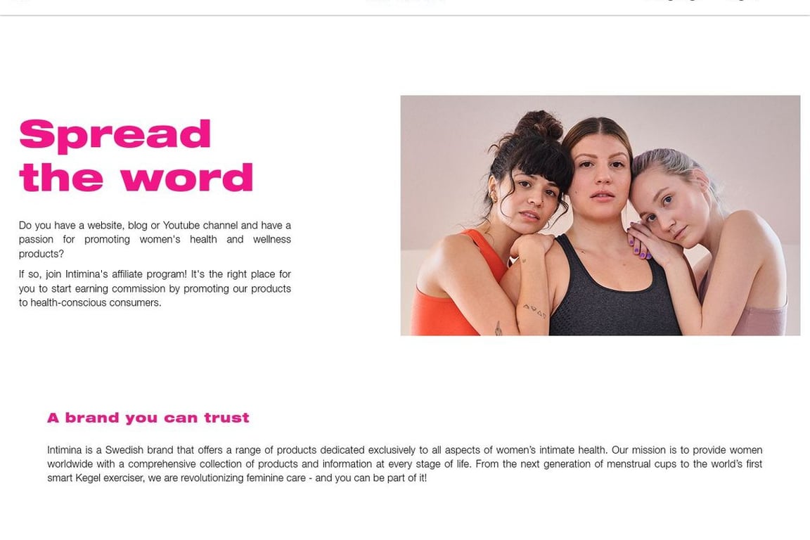 Intima affiliate program signup page