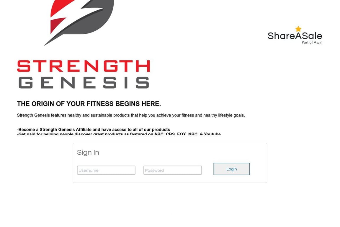 Strength Genesis affiliate program signup page