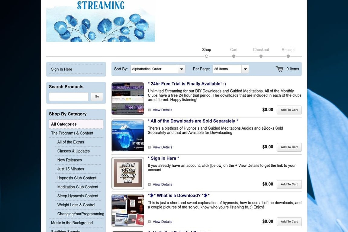 Hypnosis Audio Streaming homepage