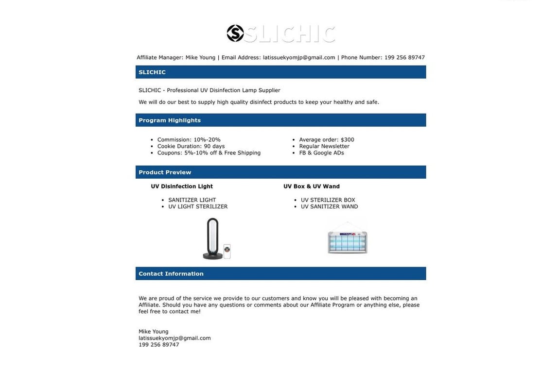 Slichic affiliate program signup page