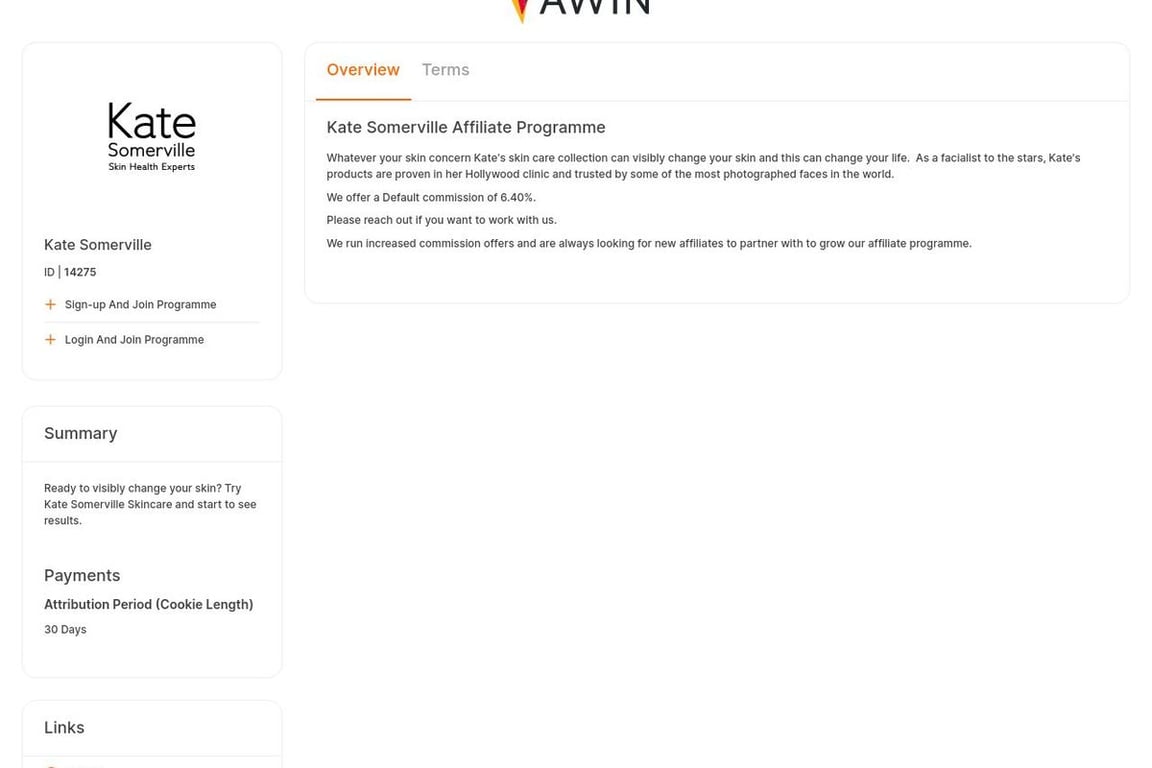 Kate Somerville affiliate program signup page