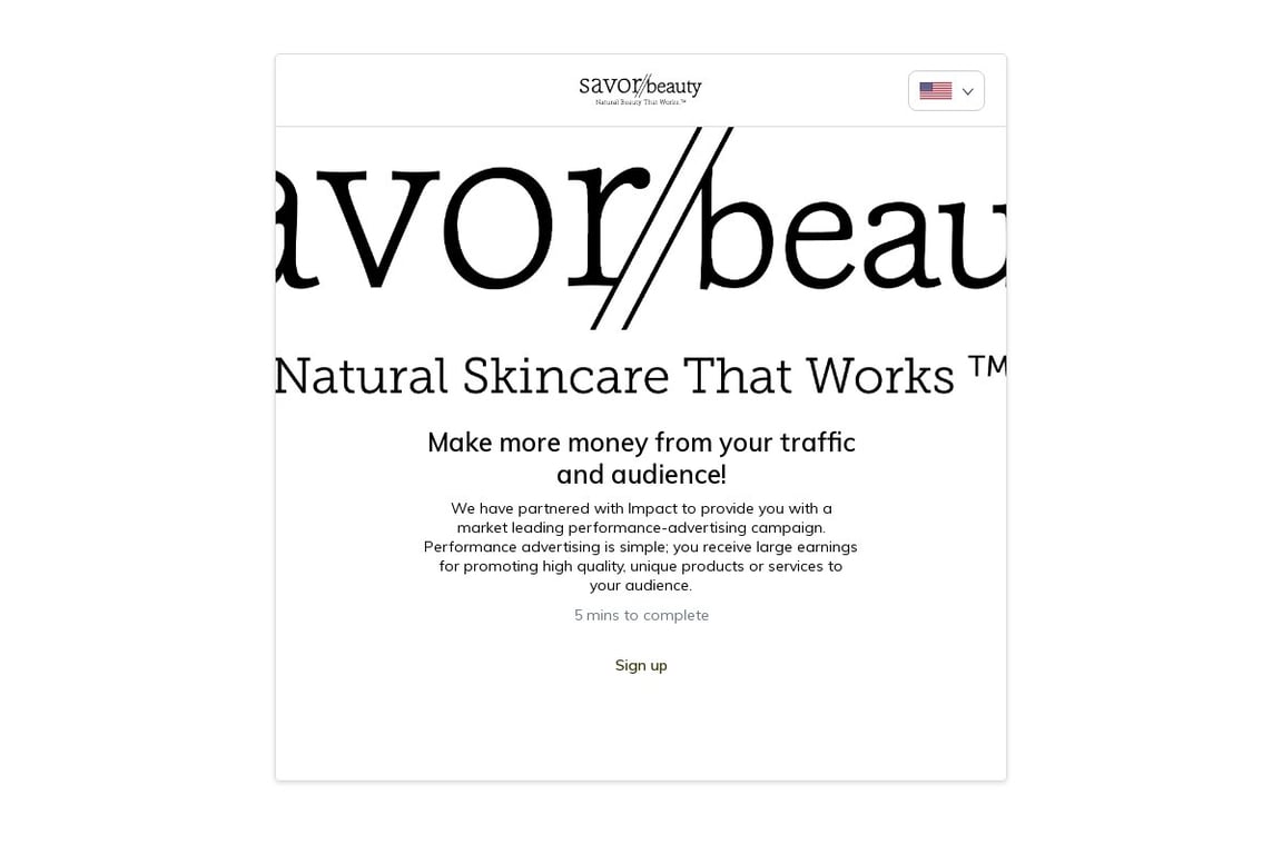 Savor Beauty Inc affiliate program signup page