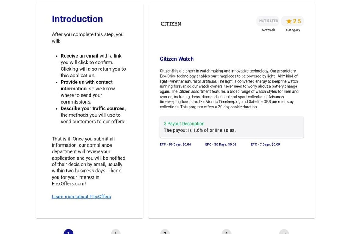 Citizen Watch affiliate program signup page