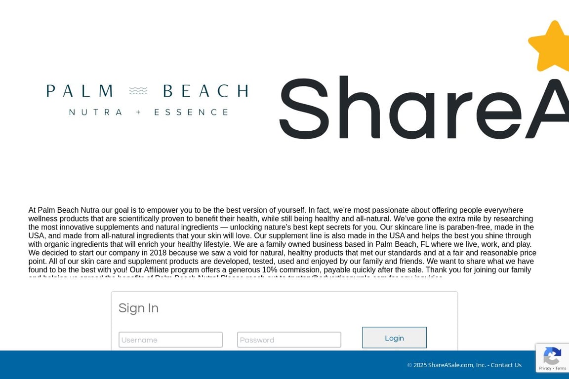 Palm Beach Nutra + Essence affiliate program signup page
