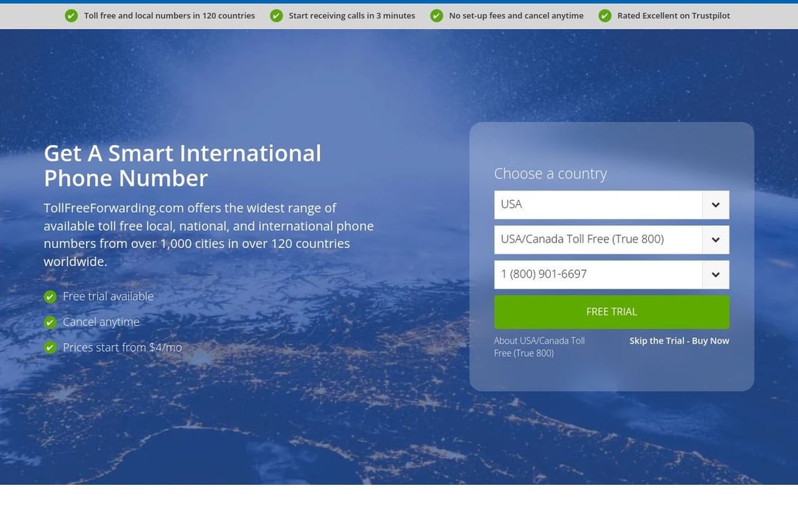 TollFreeForwarding homepage
