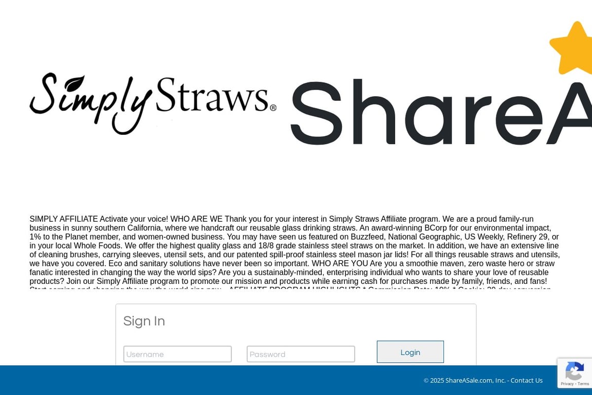 Simply Straws affiliate program signup page