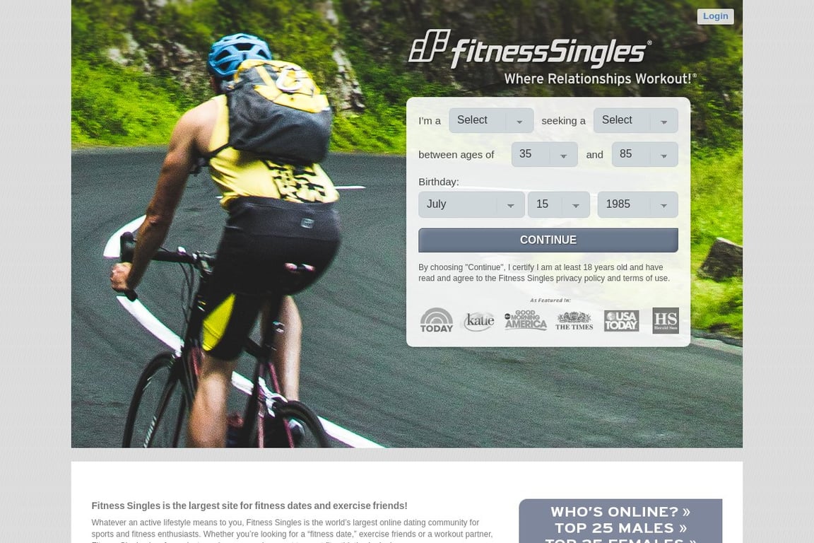 Fitness Singles homepage