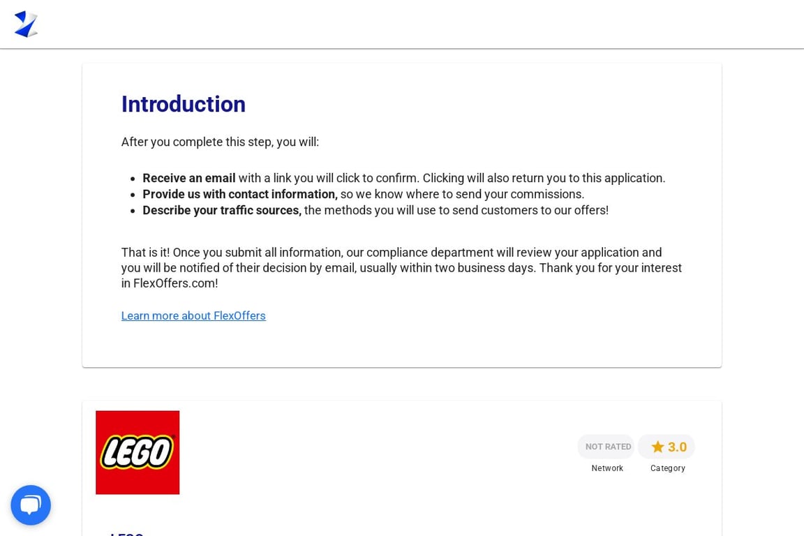 Lego affiliate program signup page