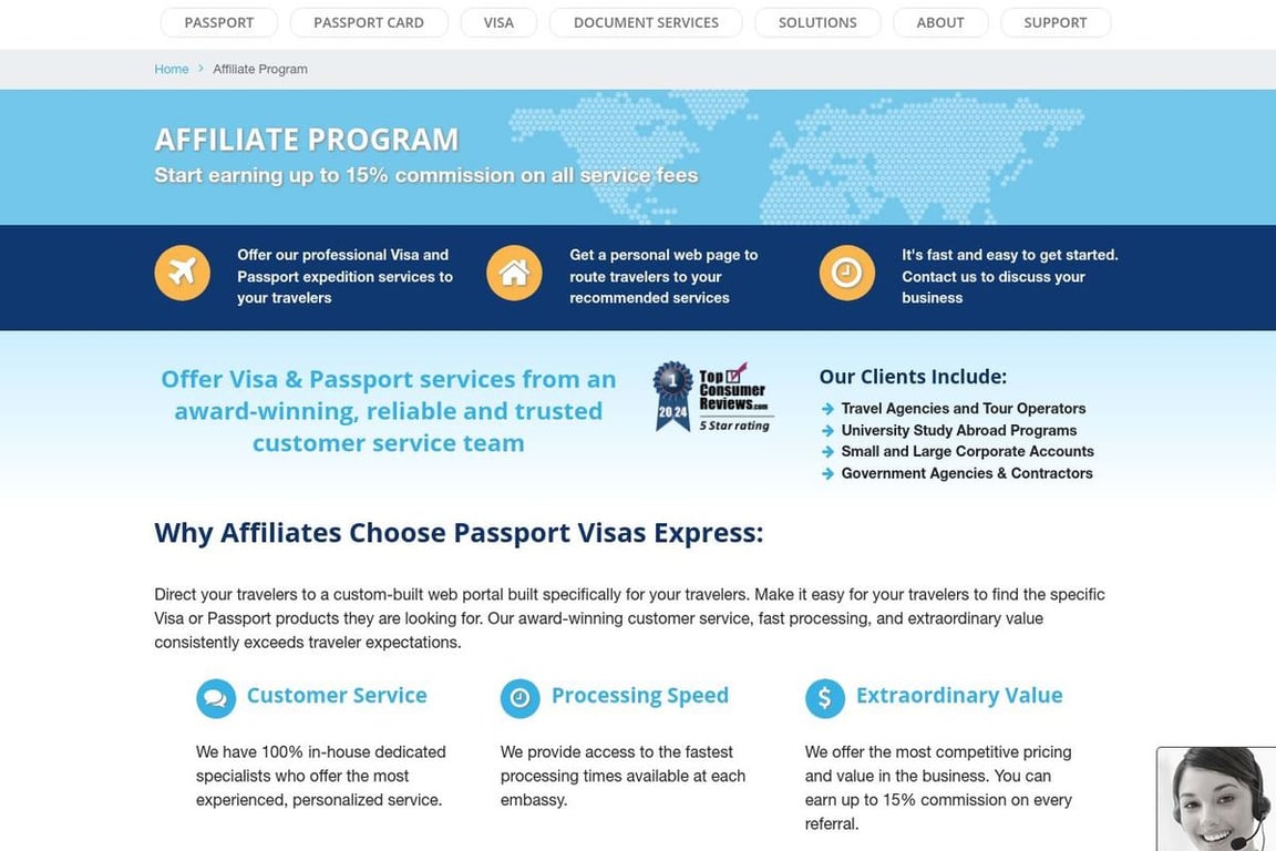 PassportVisasExpress affiliate program signup page