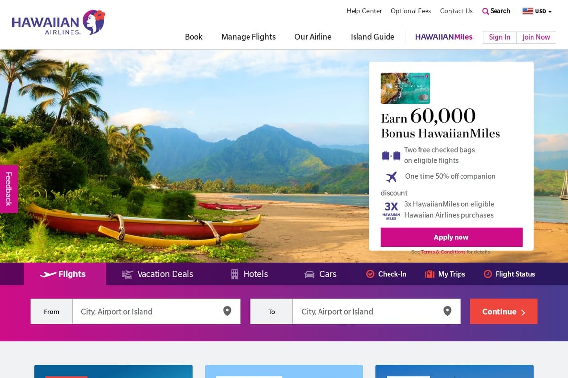 Hawaiian Airlines homepage