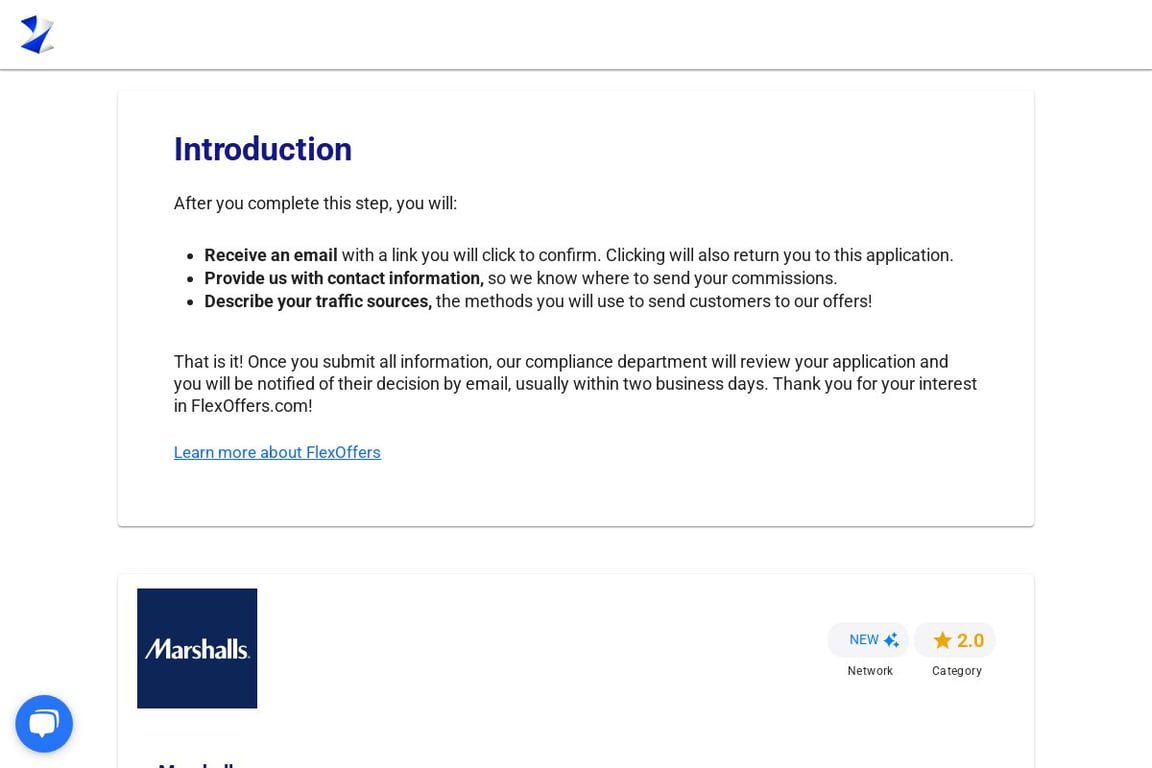 Marshalls affiliate program signup page